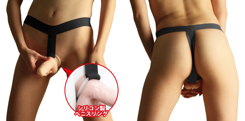 T字固定バンド付き シリコンペニスリング （ブラック）