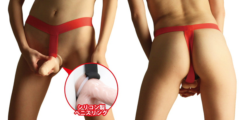 T字固定バンド付き シリコンペニスリング （レッド）